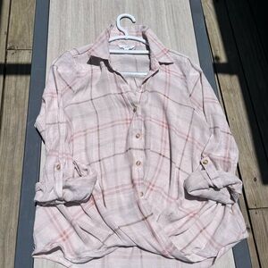 Summer Sheer Plaid Button Down Top